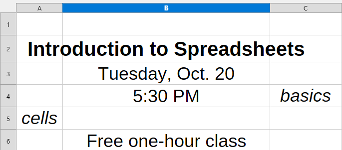 Introduction to Spreadsheets computer class at Pottsville Free Public Library on Tuesday, October 20 at 5:30 PM.